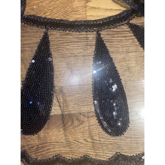 Vintage Sequin Black Poncho Butterfly Teardrop Womens Cropped Art Deco Scalloped - Picture 9 of 16